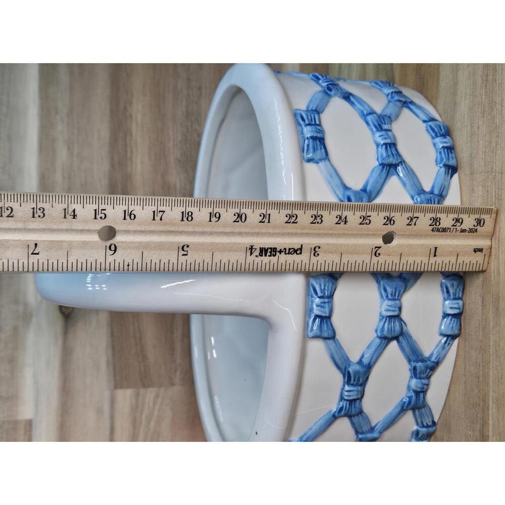 Vintage Italian Ceramic Lattice Basket Blue Woven Pottery 7" Tall Spring/Easter - Picture 12 of 15
